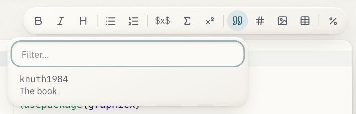 The formatting bar with the citation list open